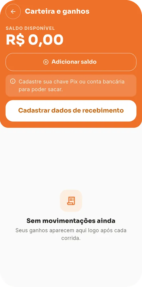 App Bhmob Motorista: tela de ganhos